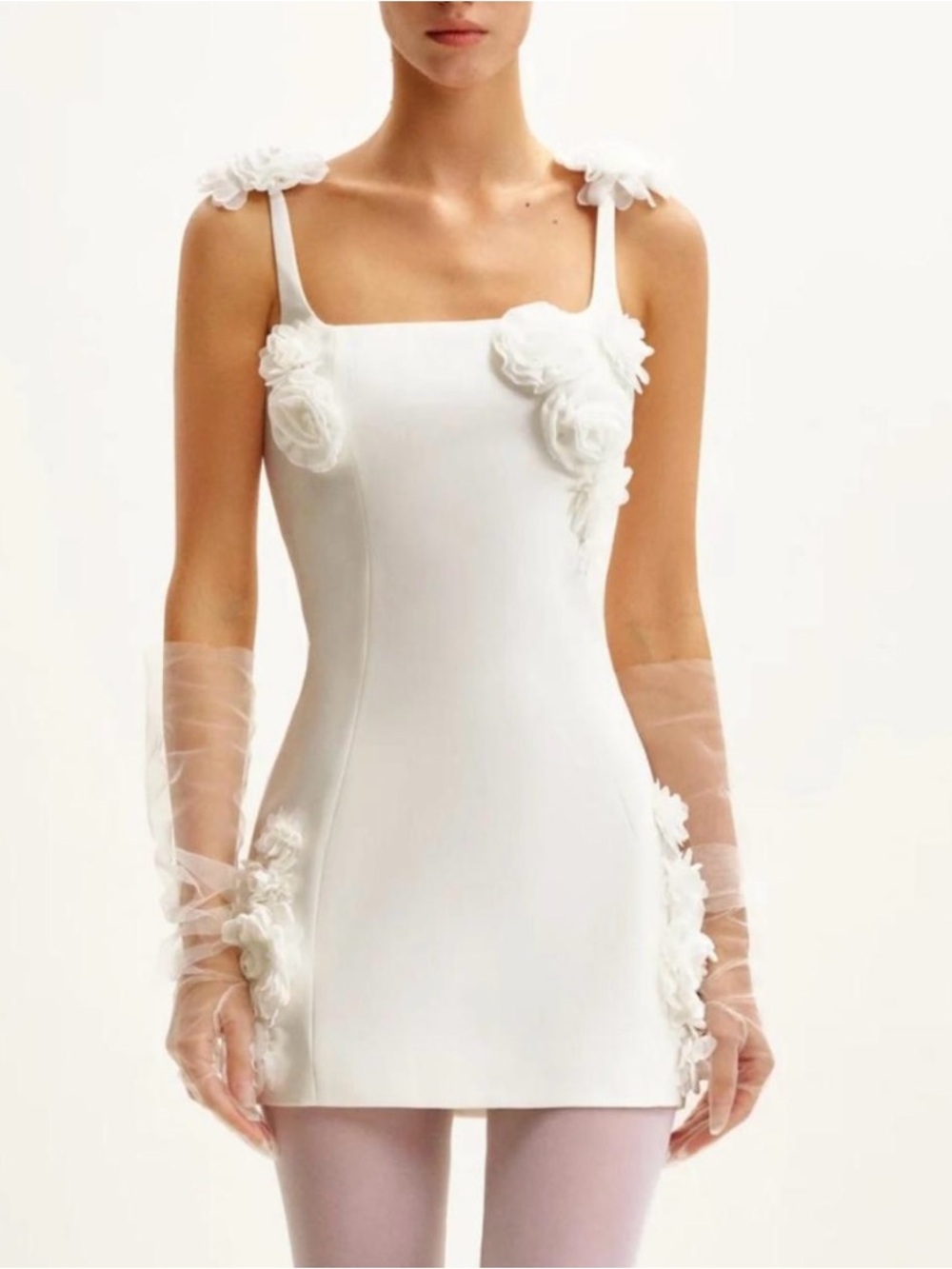 JW PEI Elaina White Floral Appliqué Mini Dress